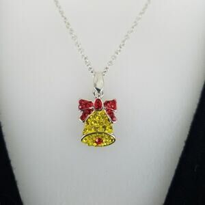 NEW Crystal Christmas Bell White Gold Plated Yellow Red Christmas Necklace
